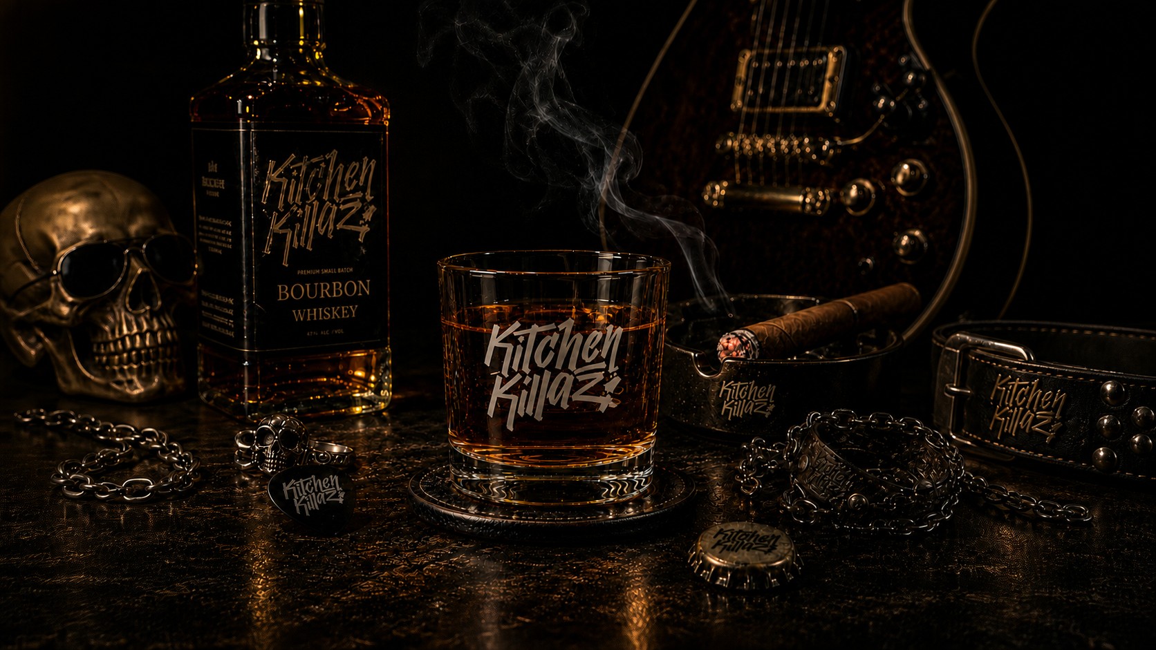 KitchenKillaz signature Rocks glass with whiskey